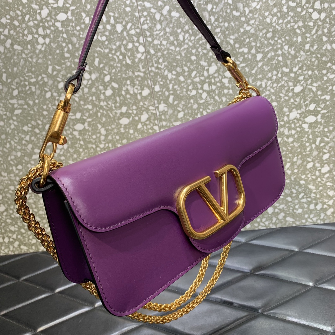 Valentino Garavani Loco Shoulder Bag in Purple Calfskin Leather